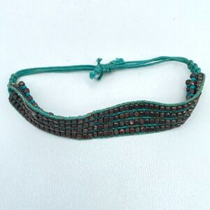 Handmade Turquoise Cord Bohemian-Style Seed Beads Woven Loom Beaded Bracelet